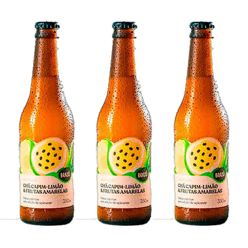 Kit 3x: Chá de Capim Limão com Frutas Amarelas Gaseificado Brazô 350ml
