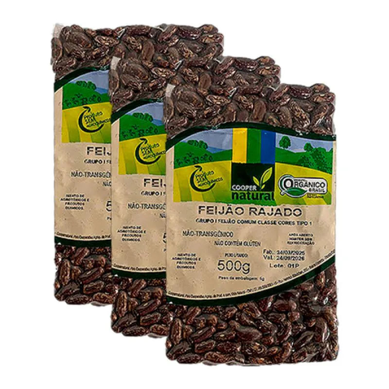 Kit 3x: Feijão Rajado Orgânico Coopernatural 500g