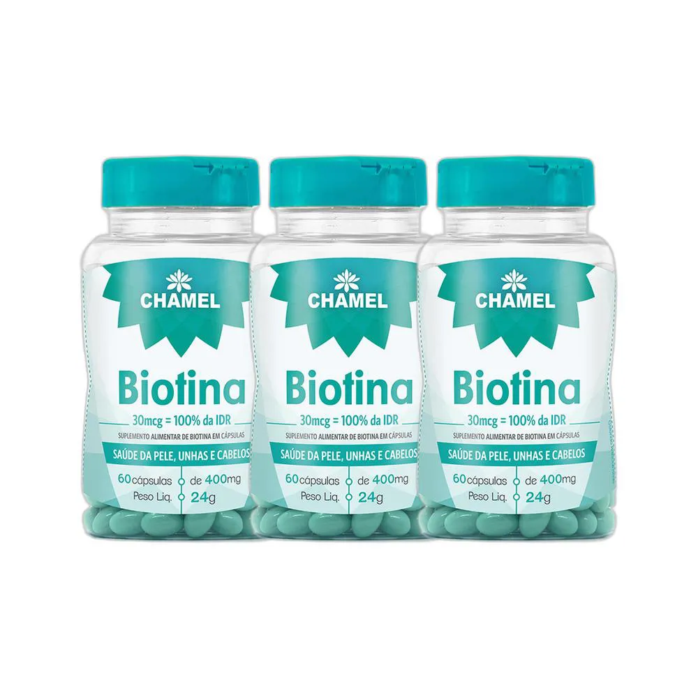 Kit 3x Vitamina Biotina 60 cápsulas 400mg - Chamel