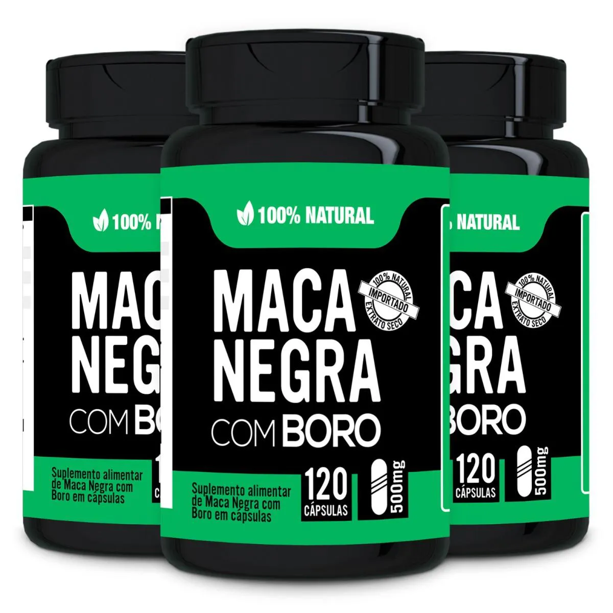 Kit 3x Maca Peruana Negra com Boro + Vitaminas B6 + D + Zinco 100% Natural 120 cápsulas