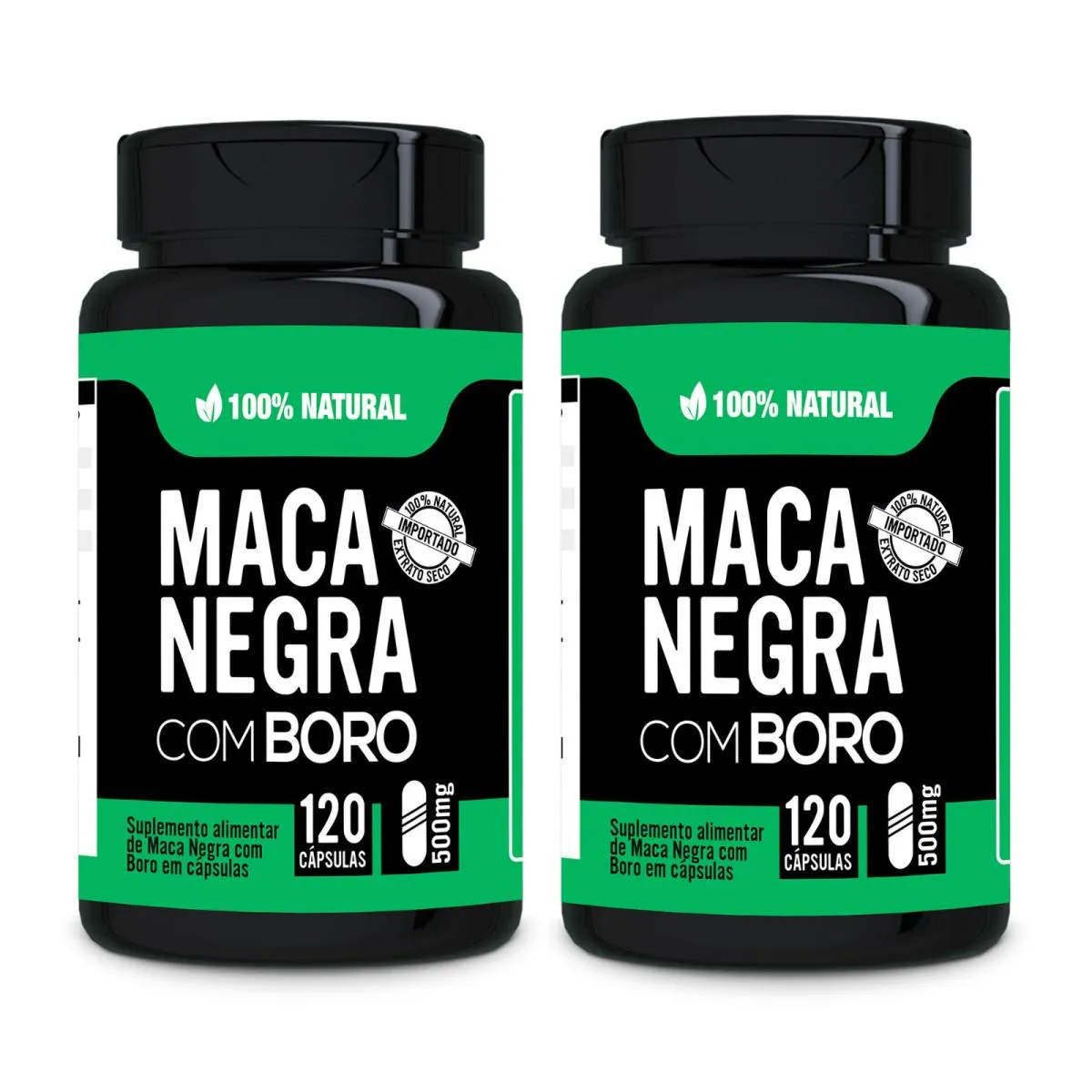 Kit 2x Maca Peruana Negra com Boro + Vitaminas B6 + D + Zinco 100% Natural 120 cápsulas