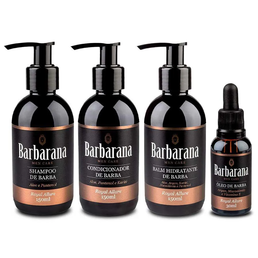 Kit Shampoo + Condicionador + Balm + Óleo Para Barba Royal Allure Barbarana