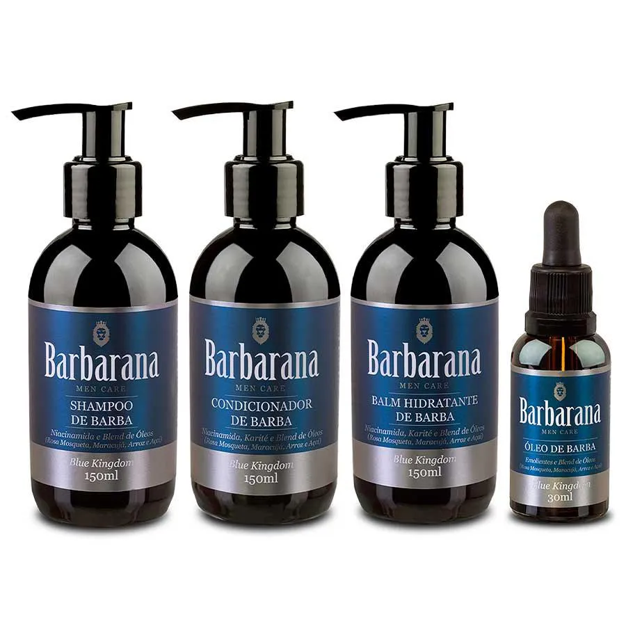 Kit Shampoo + Condicionador + Balm + Óleo Para Barba Blue Kingdom Barbarana