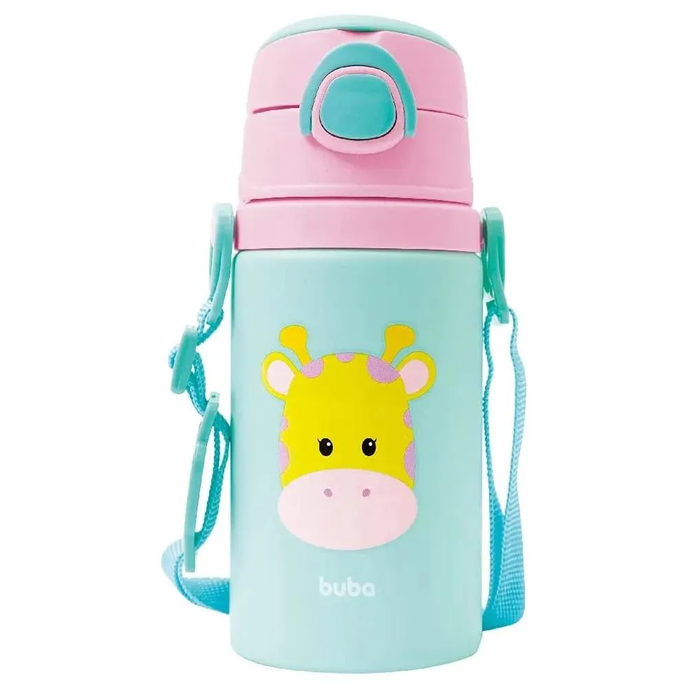 Garrafinha Alumínio E Canudo Girafa 450Ml Buba