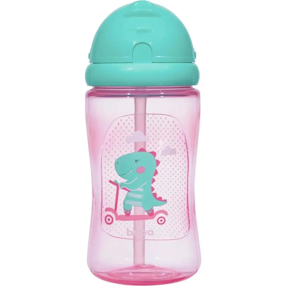 Garrafinha Com Canudo Dino 400Ml Rosa Buba