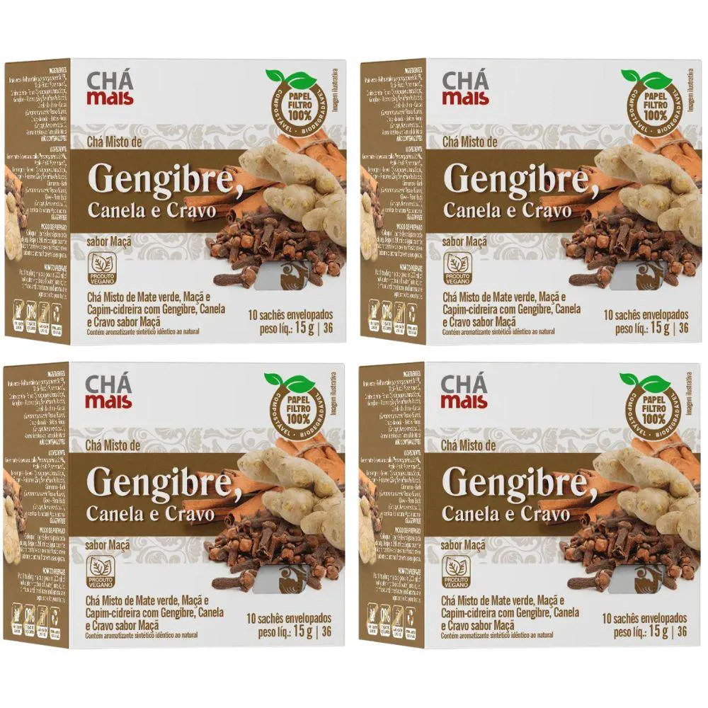 Kit 4X Chá Misto De Gengibre, Cravo E Canela - Chá Mais