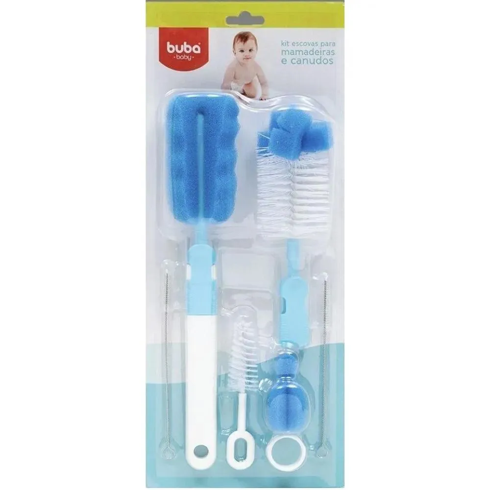 Kit Escovas para Mamadeiras e Canudos Azul Buba