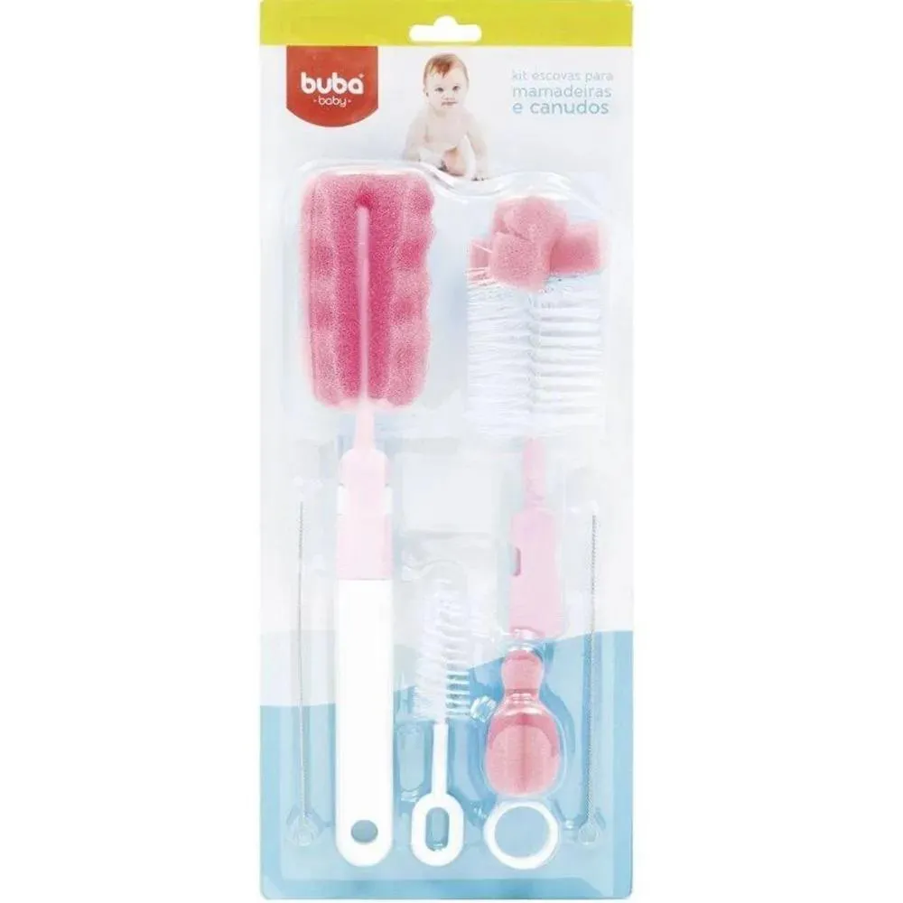Kit Escovas para Mamadeiras e Canudos Rosa Buba