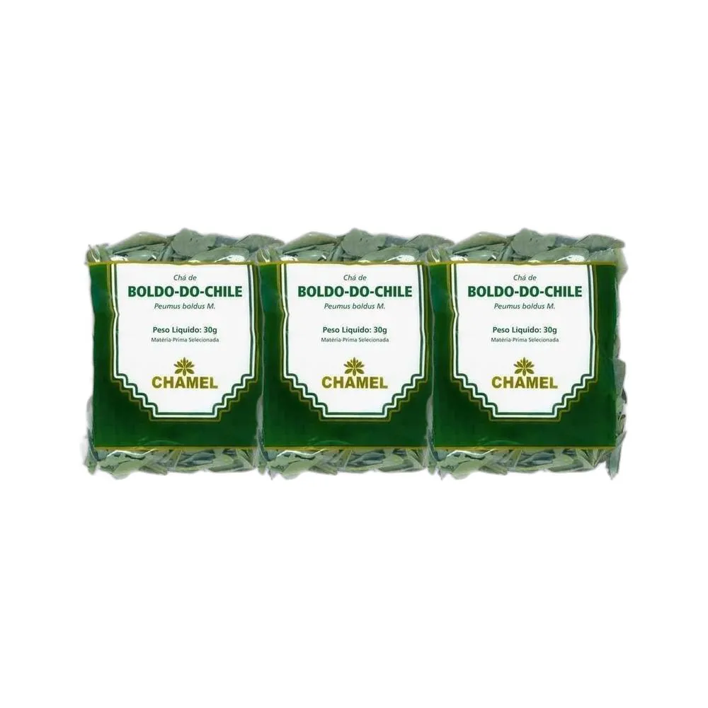 Kit 3X Chá Pacote Boldo do Chile Folhas 30G - Chamel