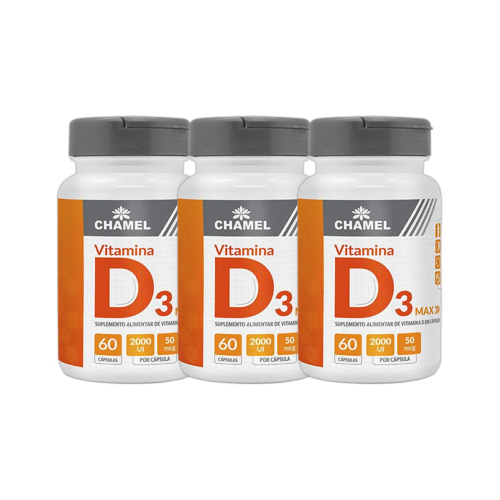 Kit 3X Max Vitamina D3 500Mg 60 Cps - Chamel