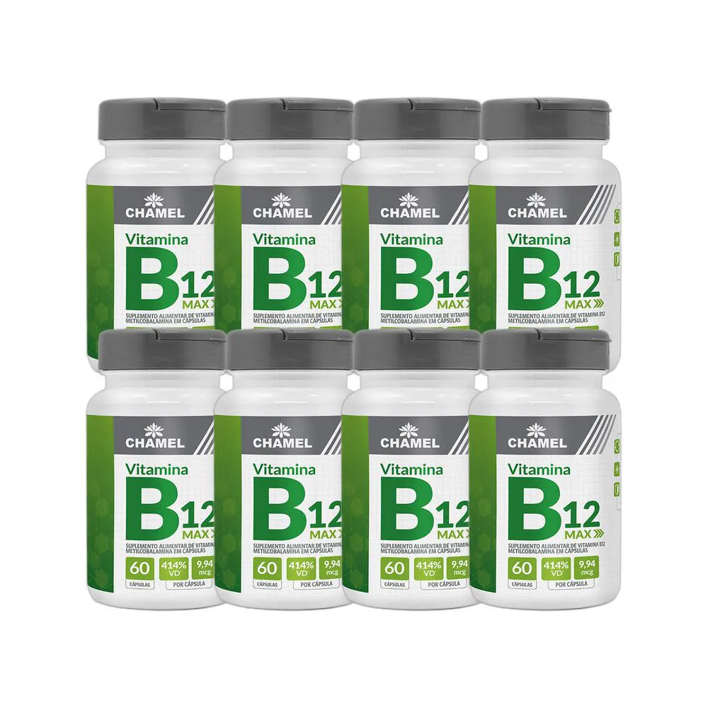 Kit 8X Max Vitamina B12 Metilcobalamina 60 Cps - Chamel