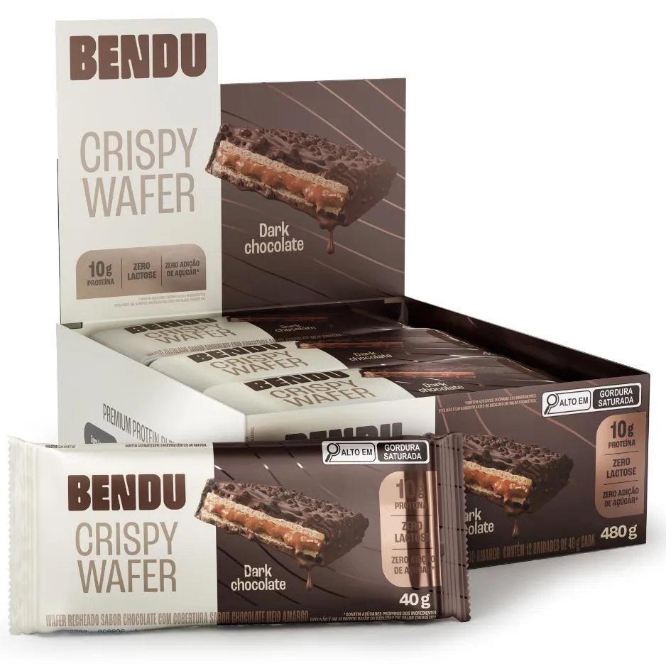 Wafer Bendu Crispy Caixa (12 Un) - Sabor Dark Chocolate - Zero Lactose