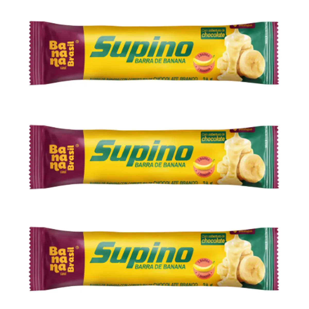 Kit 3 Barra de Banana Cobertura de Choc. Branco 24G Banana Brasil