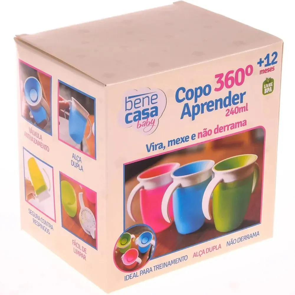 Copo 360º com Alça 240Ml +12M Verde Bene Casa