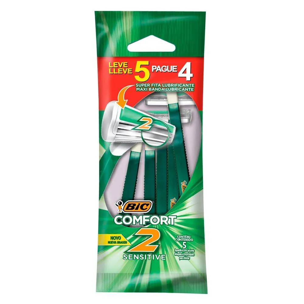 Aparelho Bic Comfort 2 Sensitive Embalagem com 5 unidades