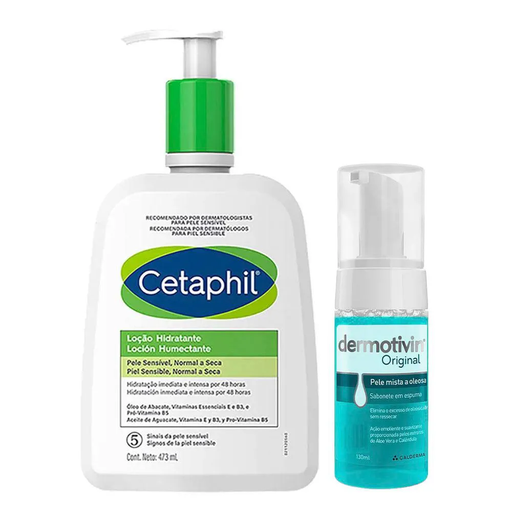 Cetaphil e Dermotivin Kit - Hidratante Corporal para Peles Normais ou Secas + Espuma de Limpeza Facial para Peles Mistas a Oleosas