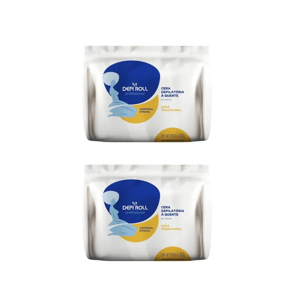 Depilatorio Depiroll Cera 500G Blocos Tradicional-Kit C/ 2Un