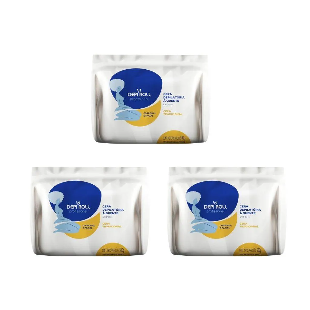 Depilatorio Depiroll Cera 500G Blocos Tradicional-Kit C/ 3Un