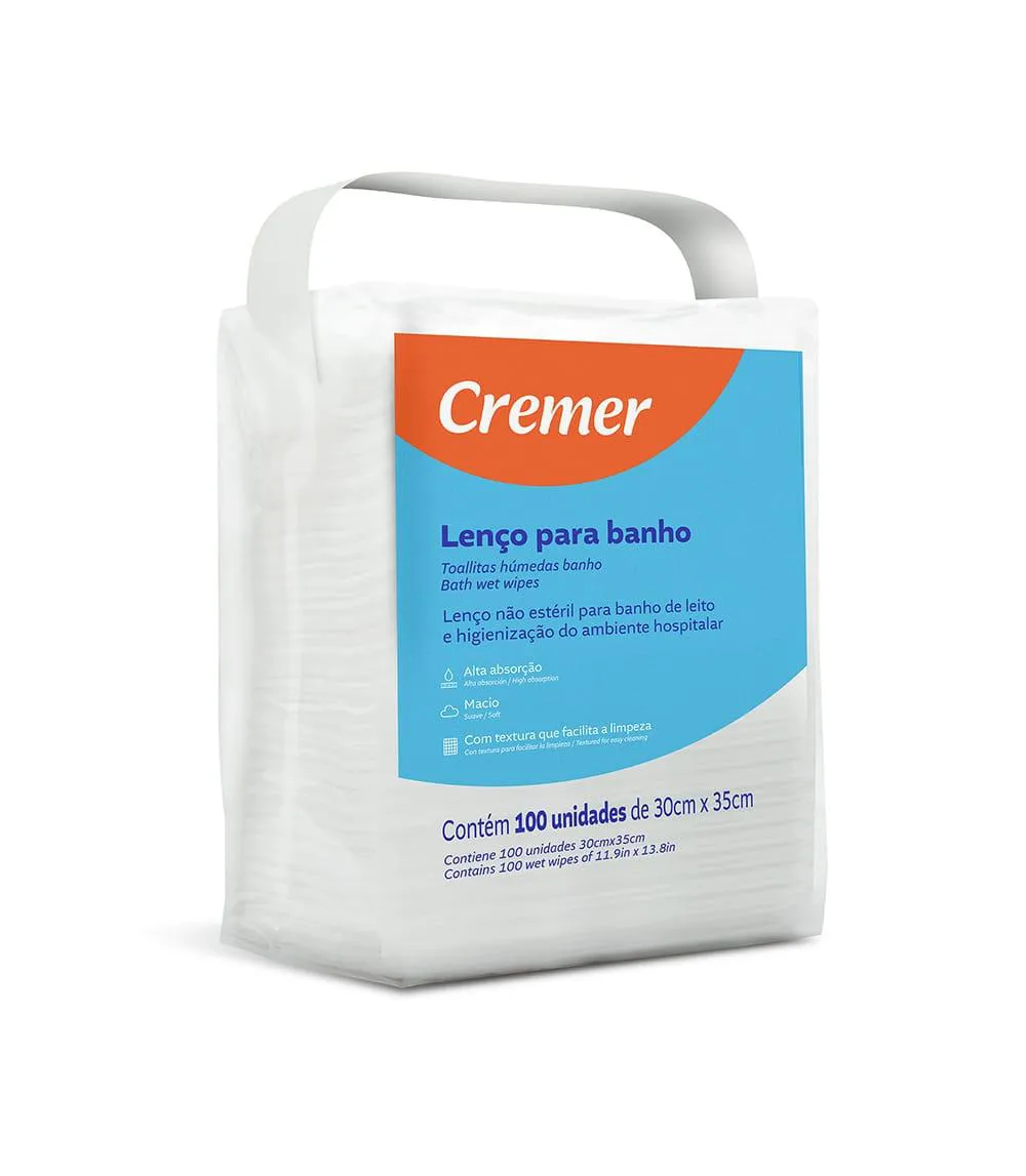 Lenço Pra Banho Leito Acamados 30X 35 Cm 100 Unidades Cremer