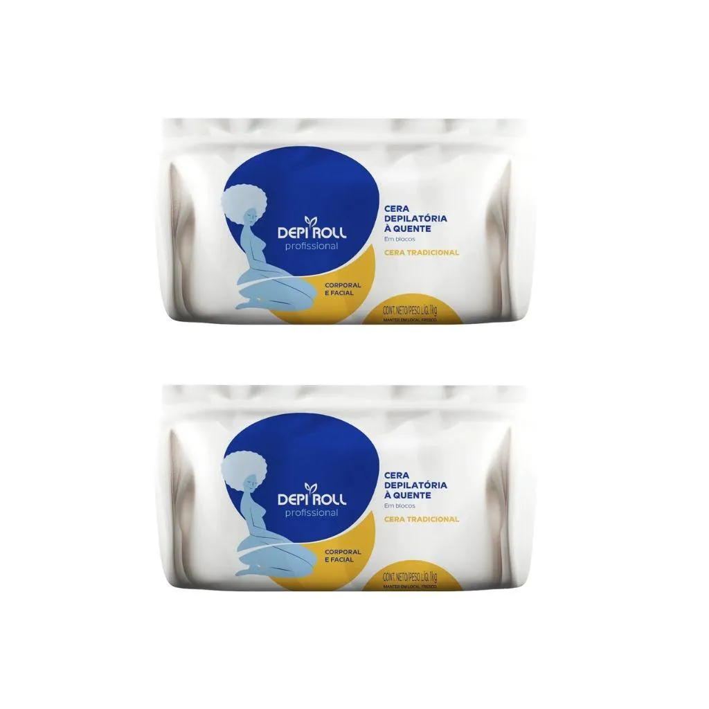 Depilatorio Depiroll Cera 1Kg Blocos Tradicional - Kit C/2Un