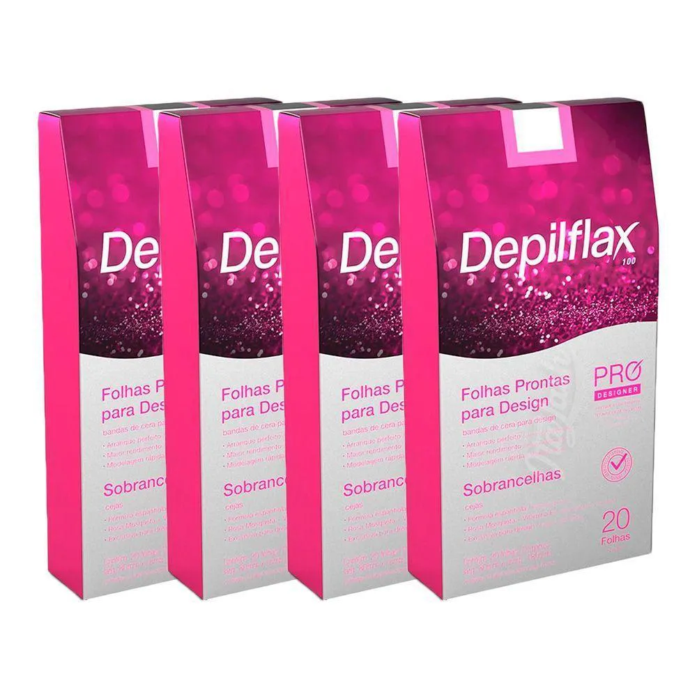 Folha de Cera Fria Kit 80Un Prontas Depilação Facial Design Sobrancelhas Rosa Modelagem Depilflax