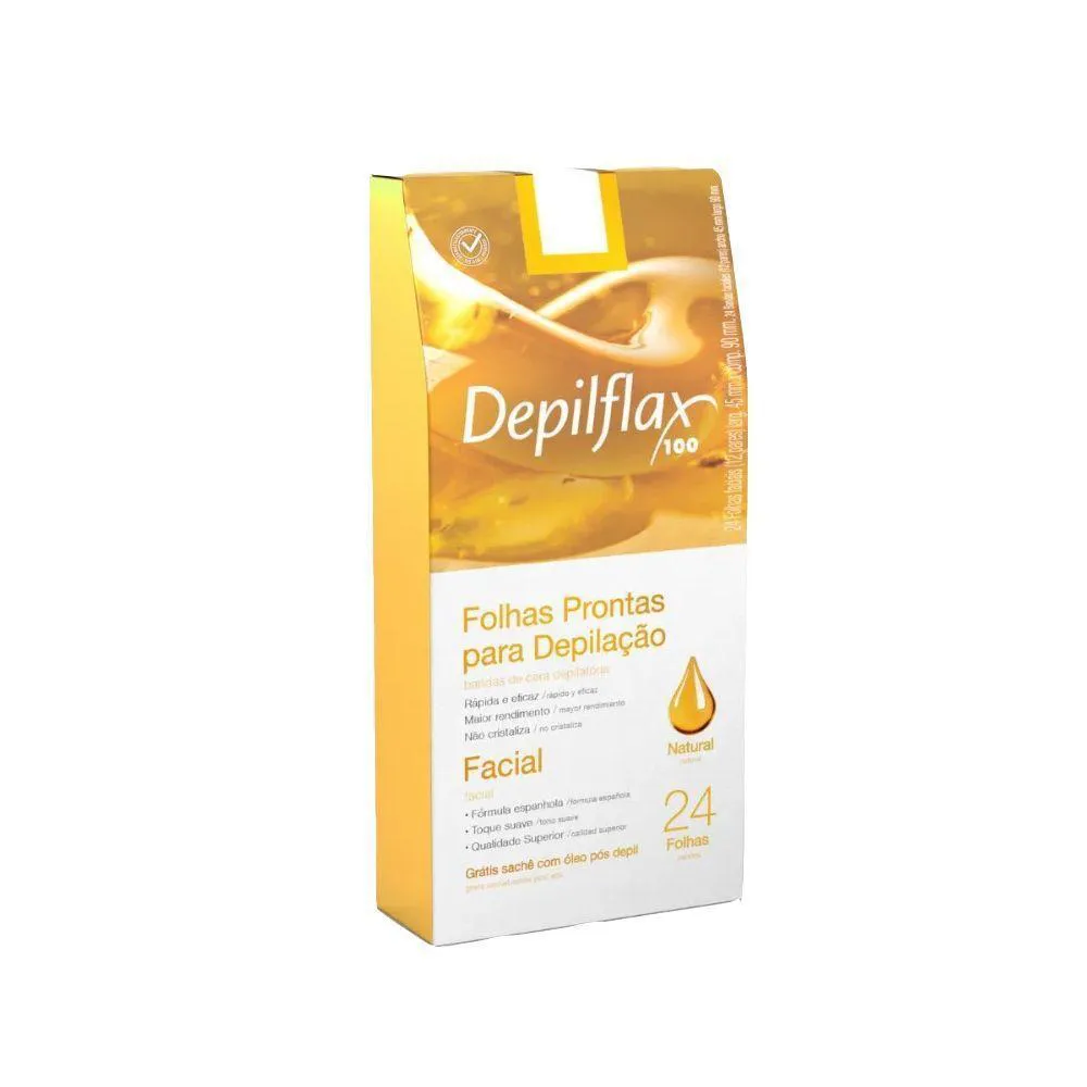 Folhas Prontas para Depilação Facial Buço Sobrancelha Depilflax Natural 24Un