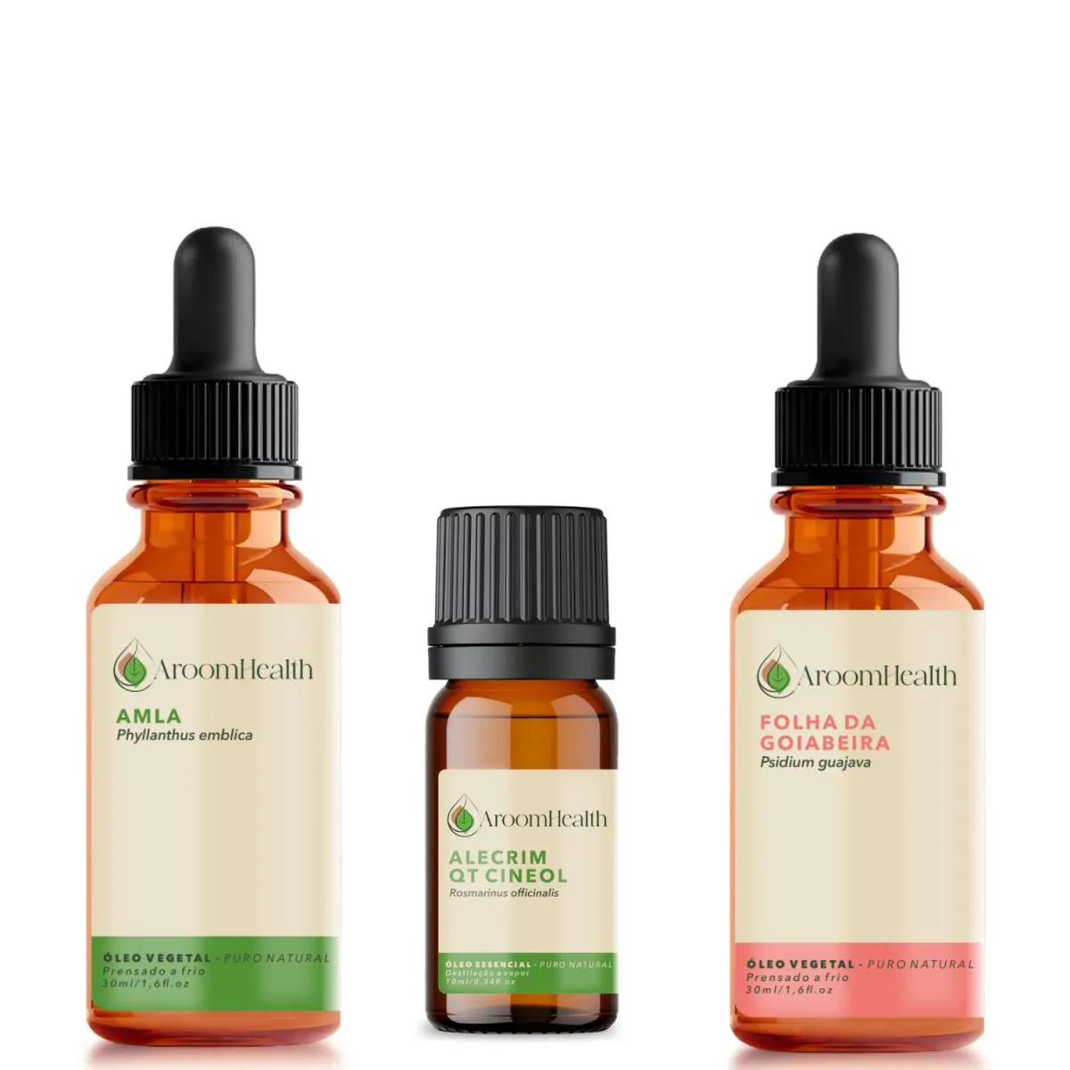Kit de Óleos Capilares Amla, Alecrim Essencial e Folha da Goiabeira