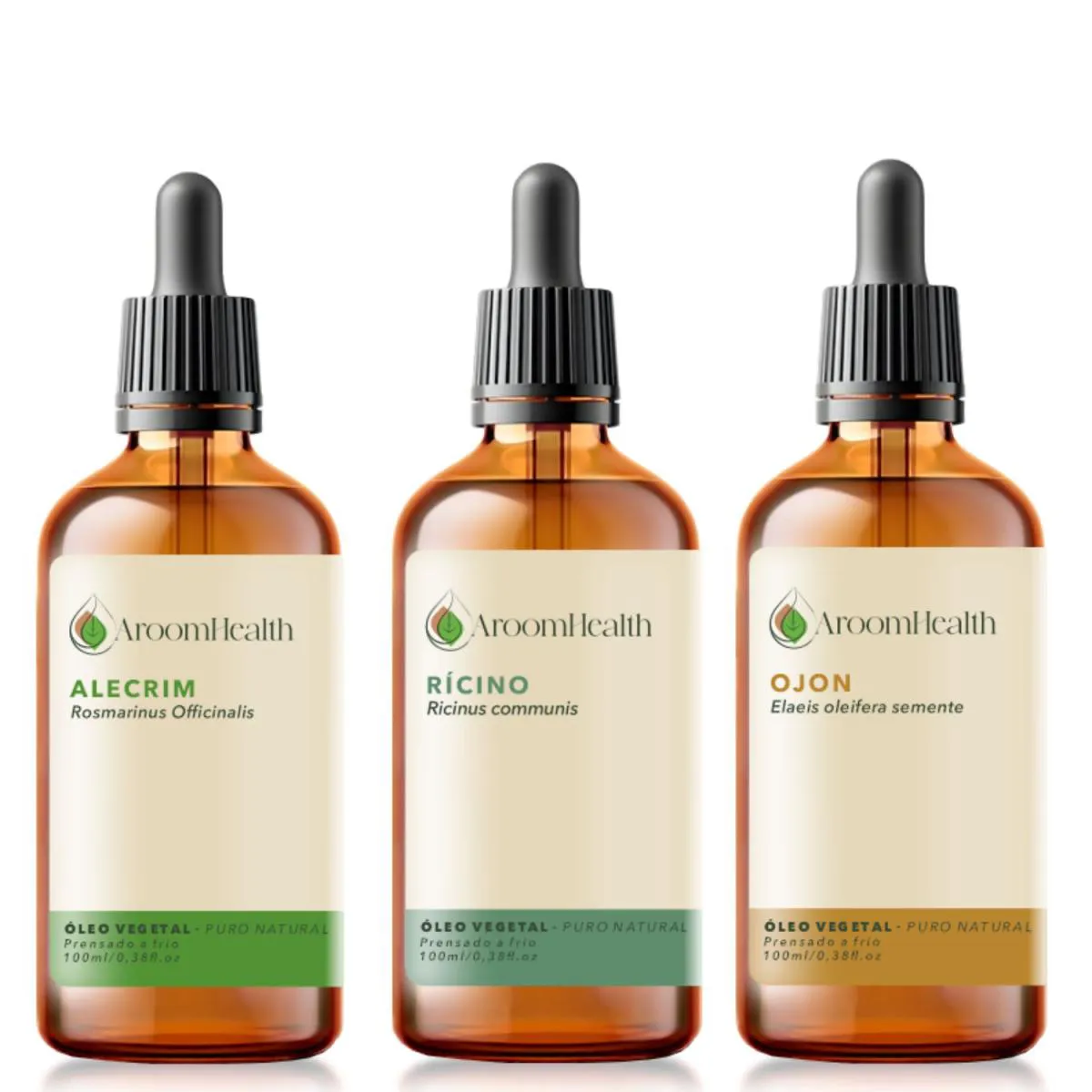 Kit Óleos Vegetais de Alecrim, Semente de Ojon/batana e Rícino - 100ml Cada