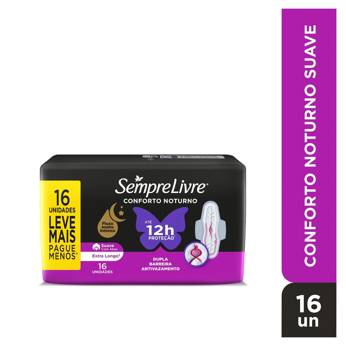 Absorvente Sempre Livre Conforto Noturno Cobertura Suave Com Abas com 16 unidades