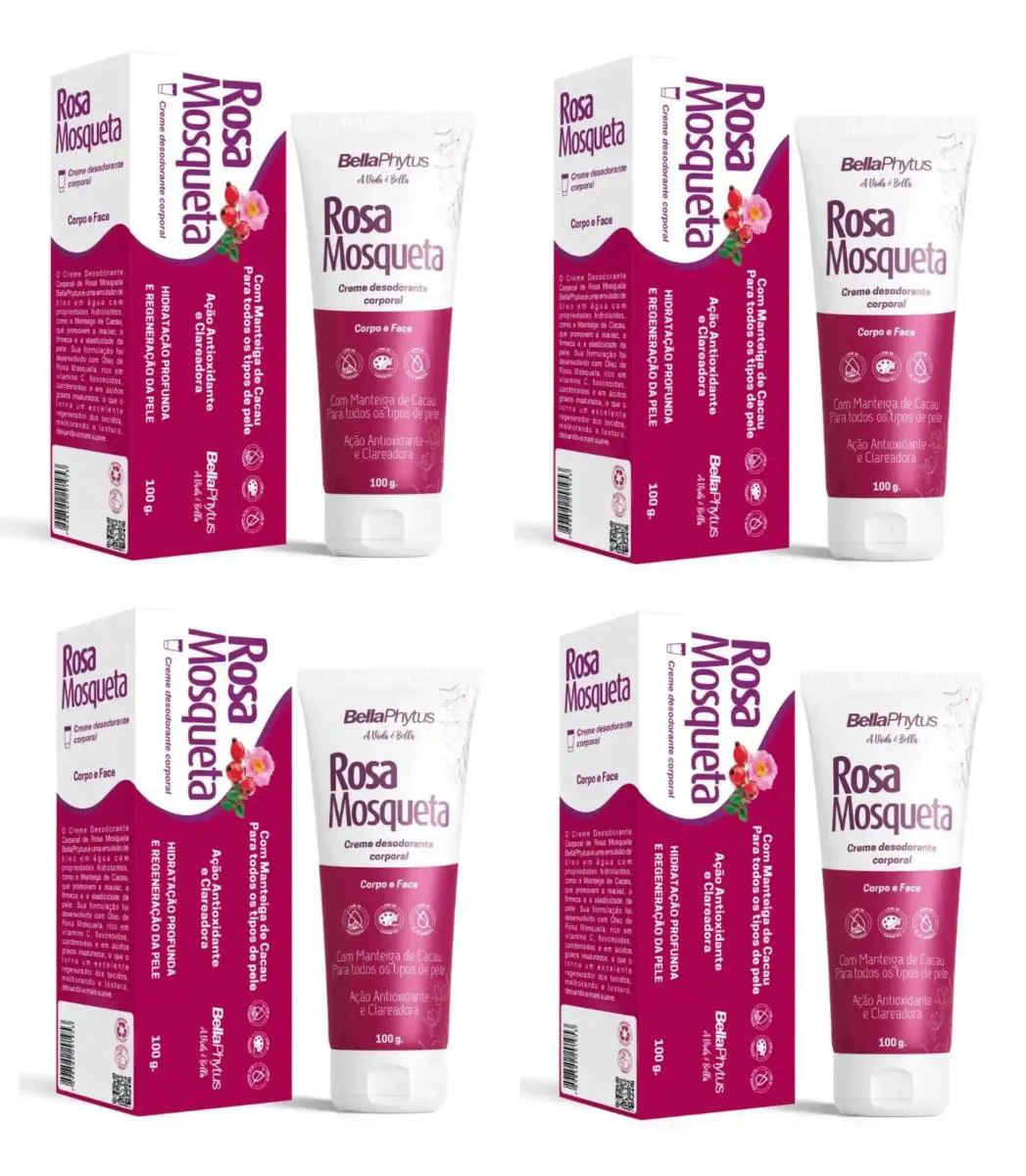 Kit 4 Creme Corporal Rosa Mosqueta Bellaphytus 100G