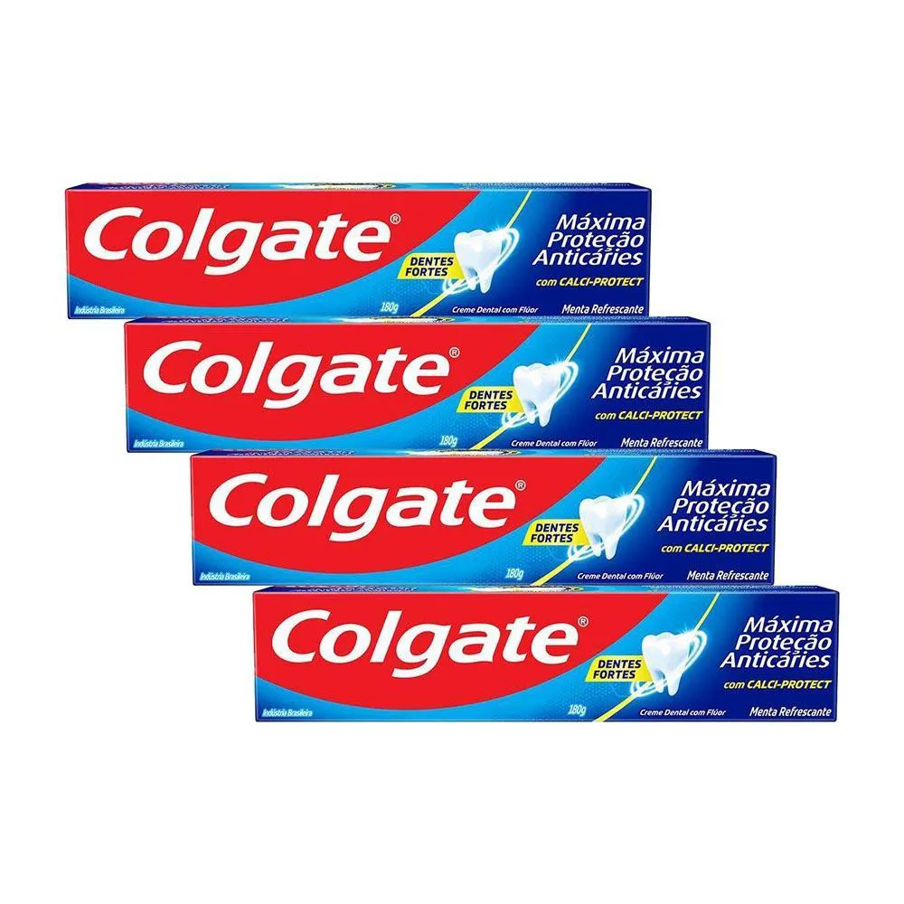 Kit 4 Cremes Dentais Colgate Máxima Proteção Anticáries Tamanho Família 180G