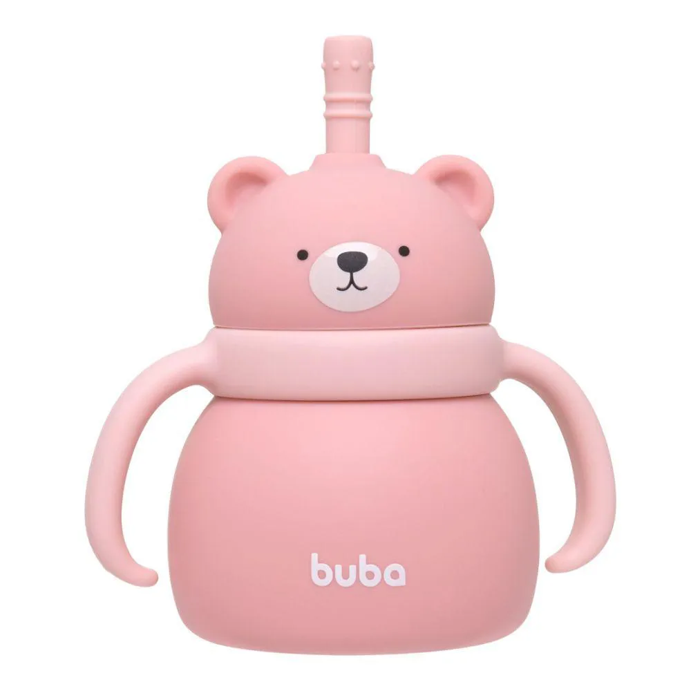 Copo de Treinamento Silicone Ursinho 200Ml Rosa Buba