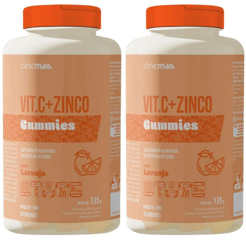 Kit 2X Vitamina C + Zinco Gummies 30 Gomas - Clinicmais