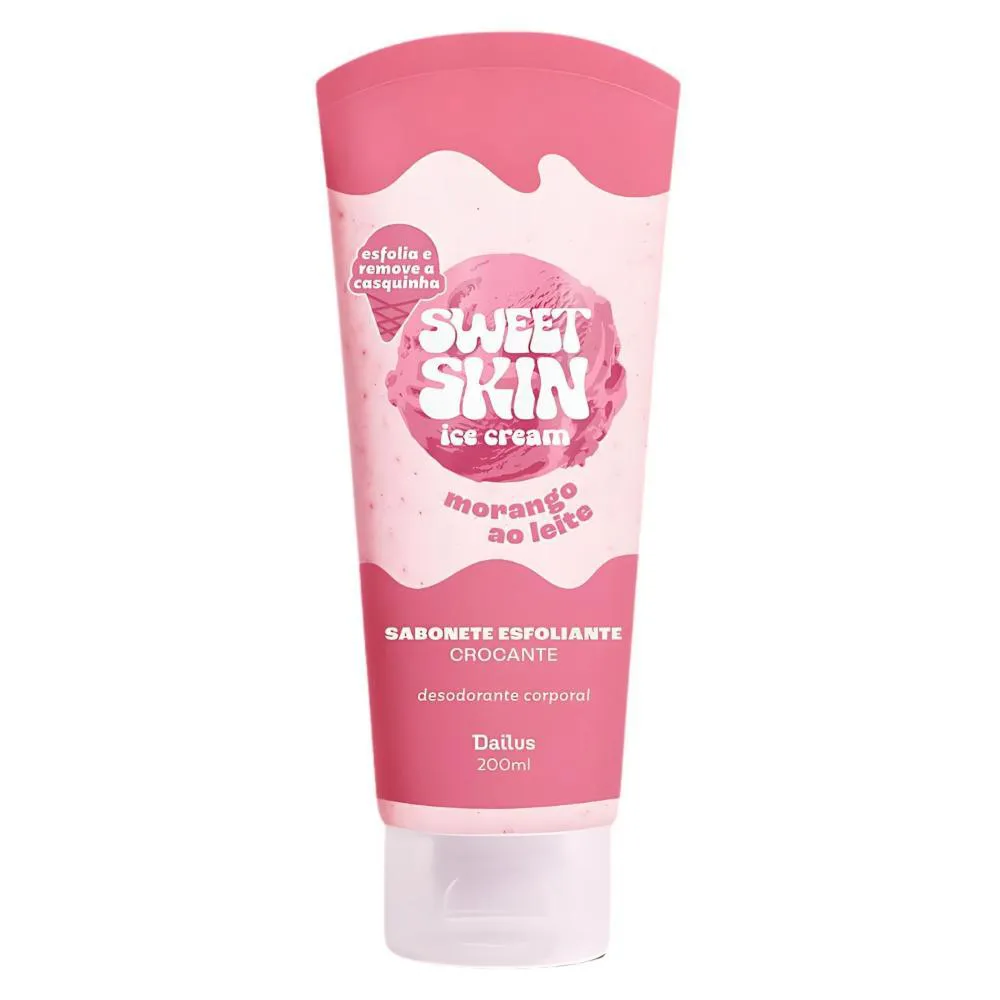 Sabonete Esfoliante Crocante Corporal Dailus Sweet Skin Ice Cream Morango ao Leite 200Ml