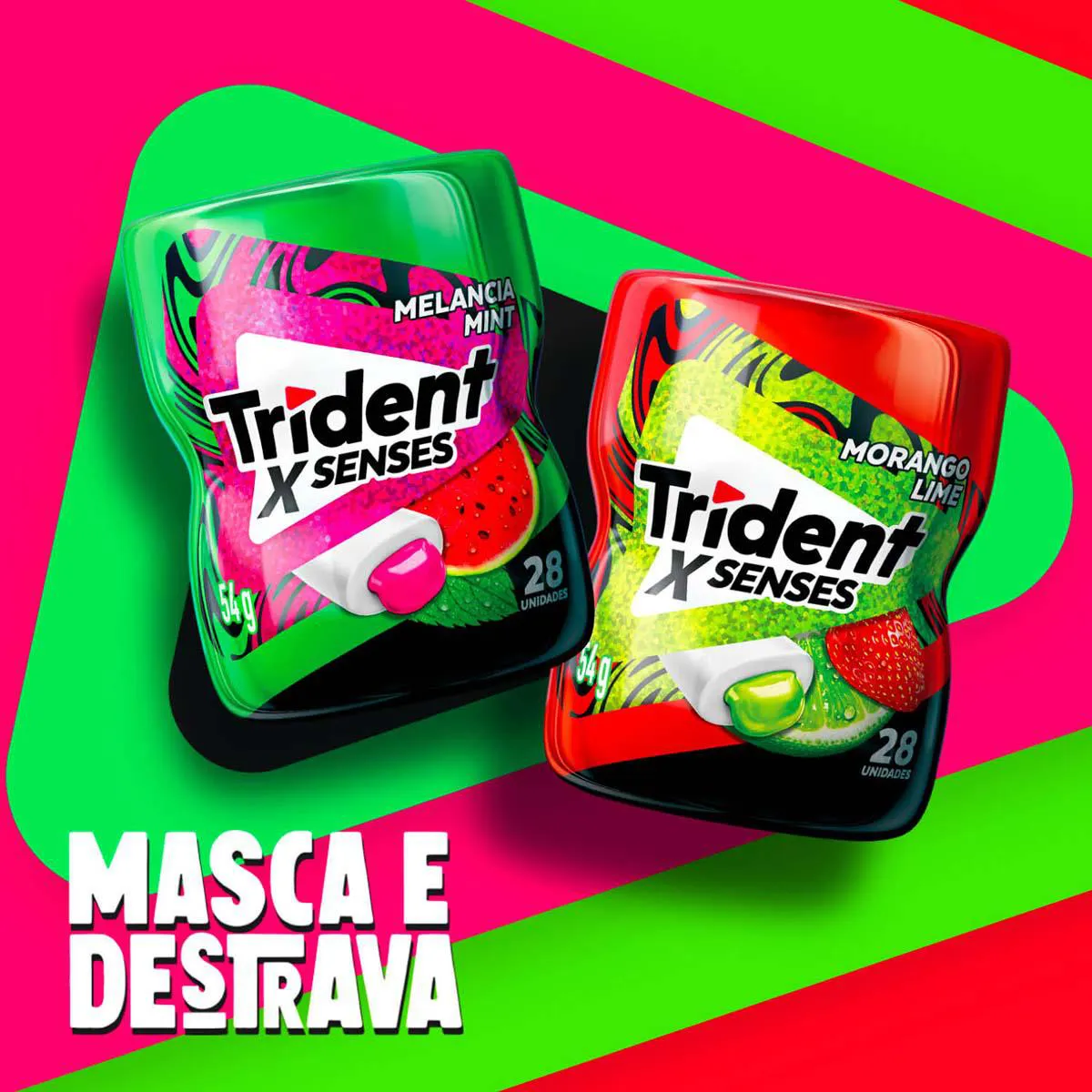 Goma de Mascar Trident X Senses Morango Lime Sem Açúcar 54g