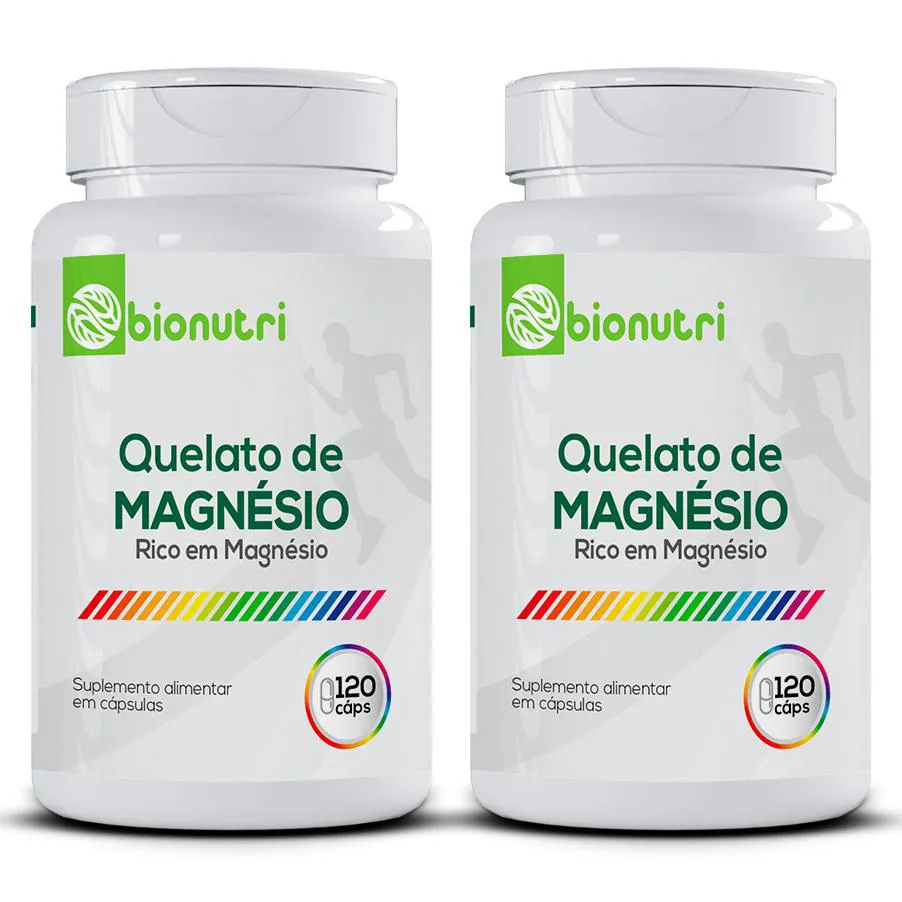 Kit 2X Magnésio Quelato 100% Puro Rico em Magnésio 120 Cápsulas Bionutri