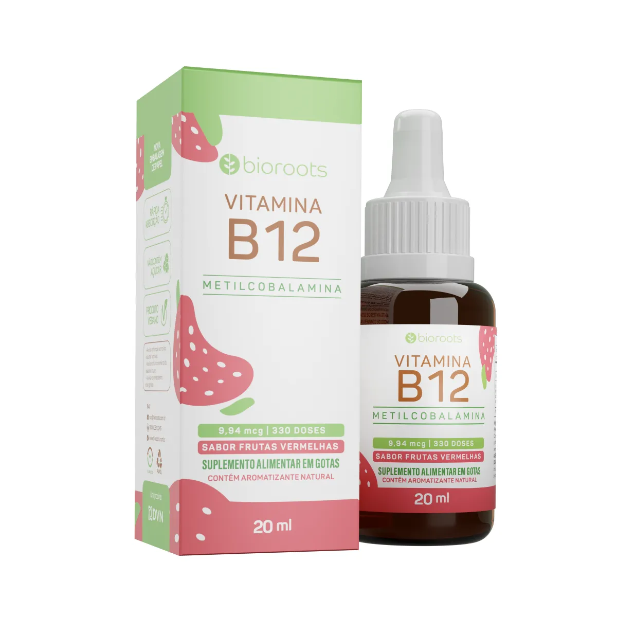Vitamina B12 10mcg Bioroots Frutas Vermelhas Gotas 20ml