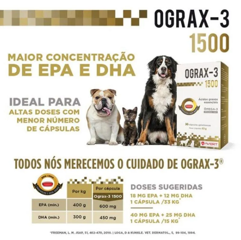 Suplemento Alimentar Ograx Ômega-3 1500 30 Cápsulas para Cães