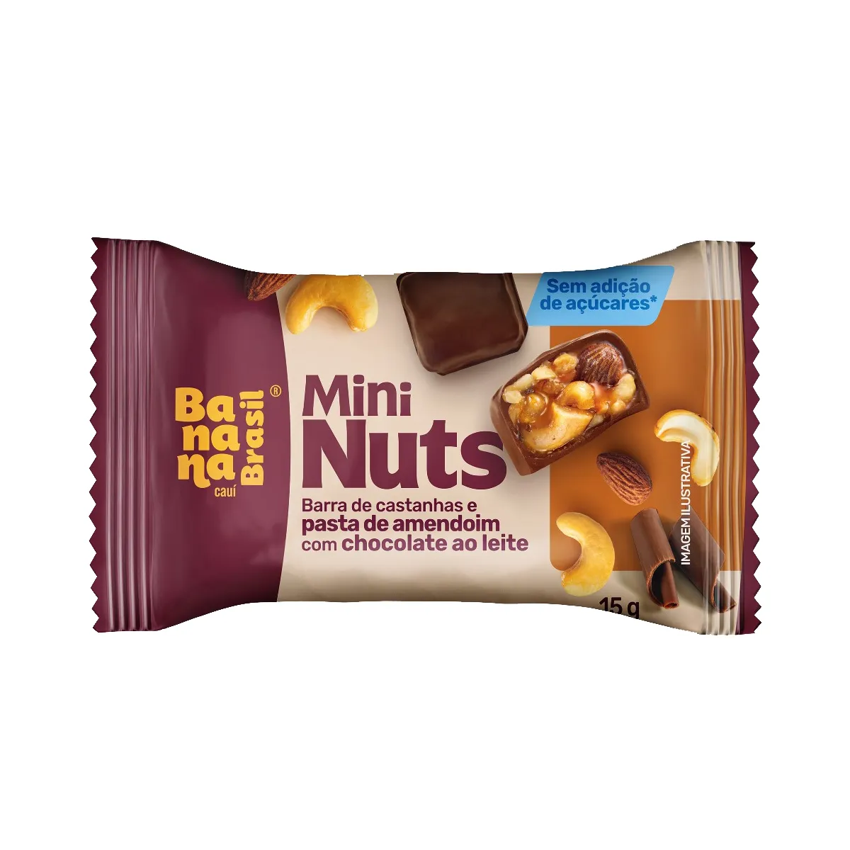 Barra de Castanhas Banana Brasil Mini Nuts com Amendoim e Chocoalate ao Leite 15g