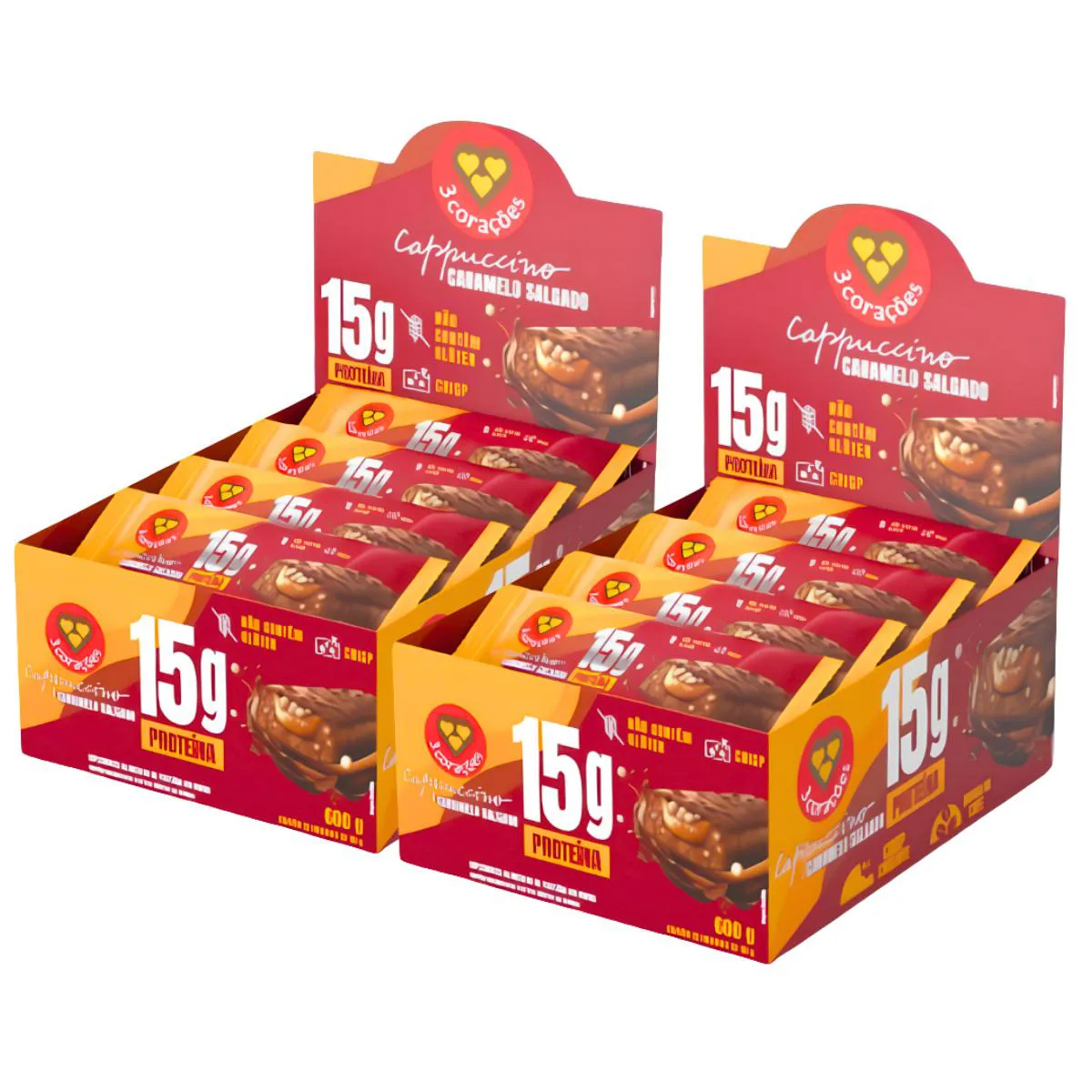 2X Barra Proteica 3 Corações Cappuccino Caramelo 12Un 50G Cappuccino Caramelo Salgado