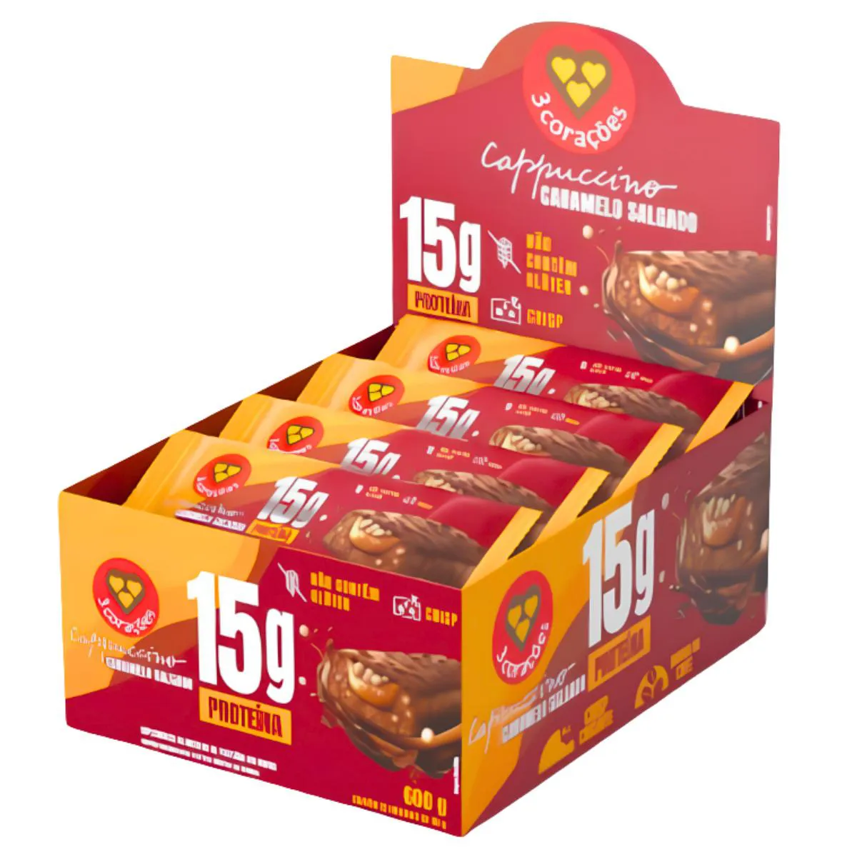 Barra Proteica 3 Corações Cappuccino Caramelo 12Un 50G Cappuccino Caramelo Salgado