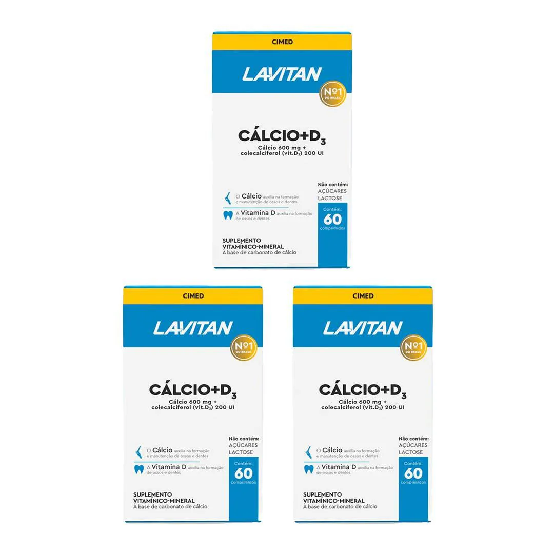 Kit 3 Lavitan Cálcio 600mg 200UI Vit D3 - 60 Comprimidos - Cimed