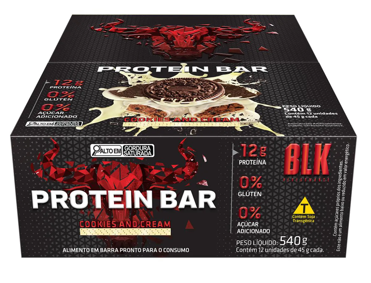 Protein Bar Blk - Barra de Proteína 12 Unidades # Original # Sabor Cookies And Cream