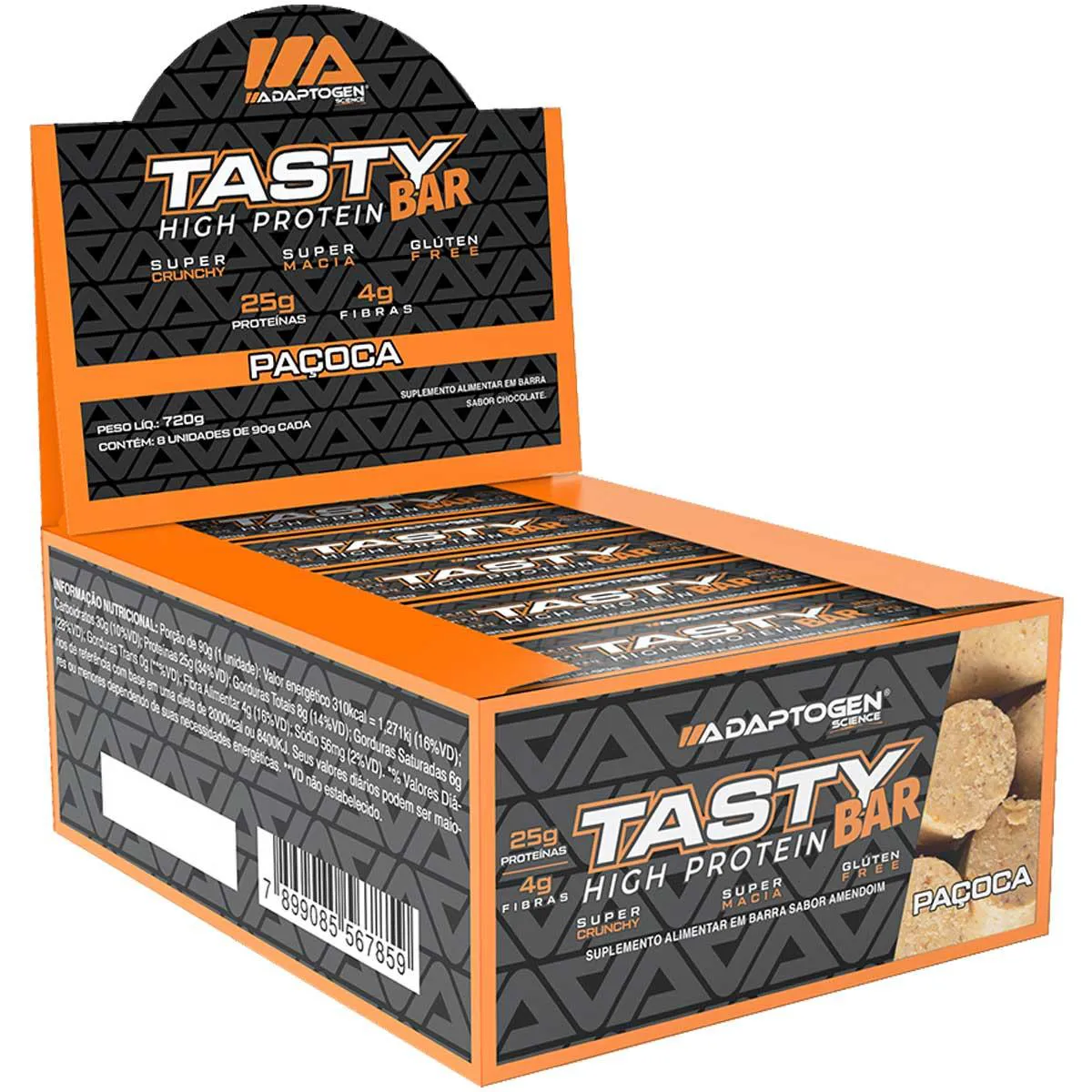 Tasty Bar Barra de Proteina 90G 8 Unidades Adaptogen Paçoca