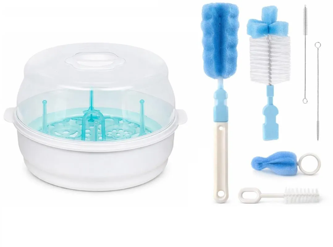Esterilizador + Escova de Mamadeiras e Canudo Azul Buba