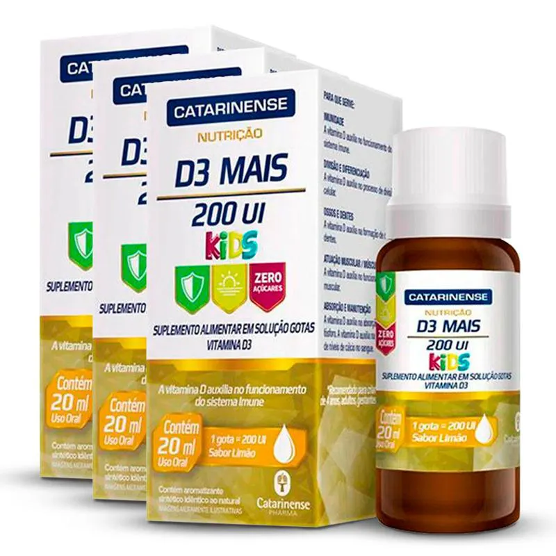 Kit 3 Vitamina D3 Mais Kids 200 Ui Catarinense 20Ml