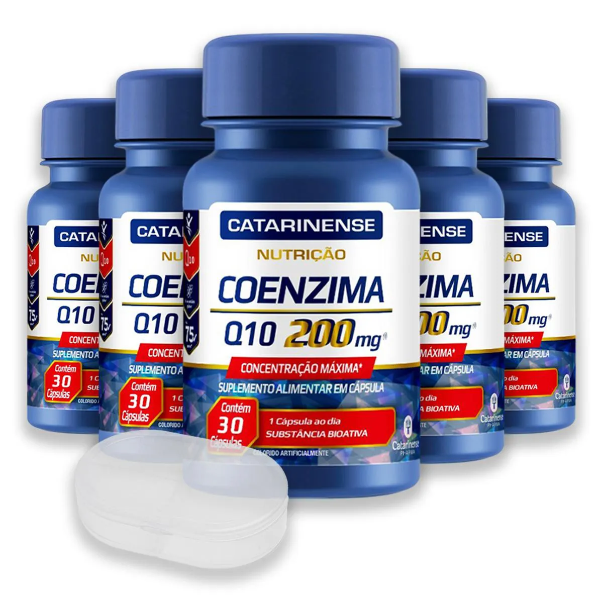 Kit 5 Coenzima Q10 200Mg Catarinense 30 Cápsulas + Porta Cápsulas