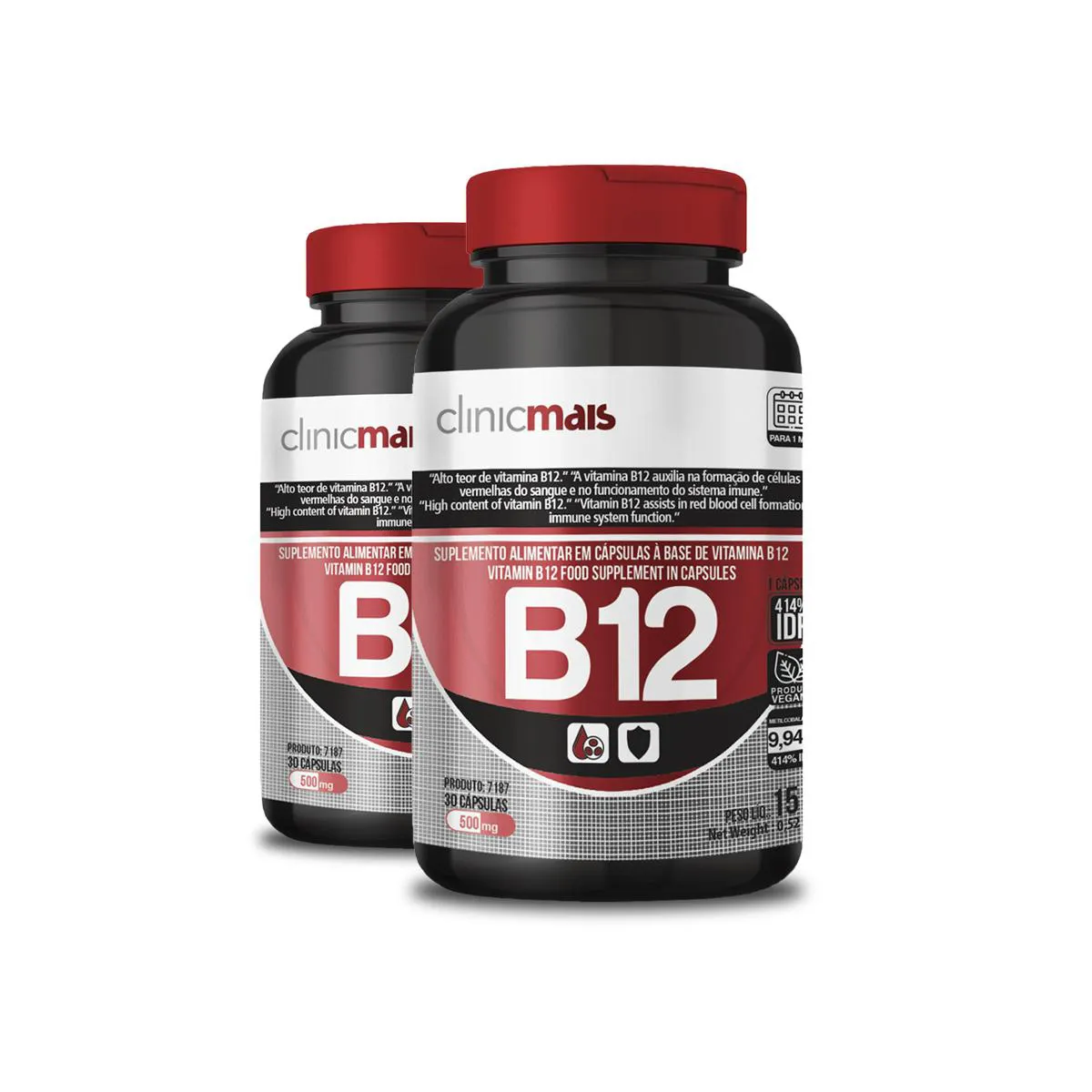 Kit 2 Vitamina B12 500Mg Clinicmais 30 Cápsulas