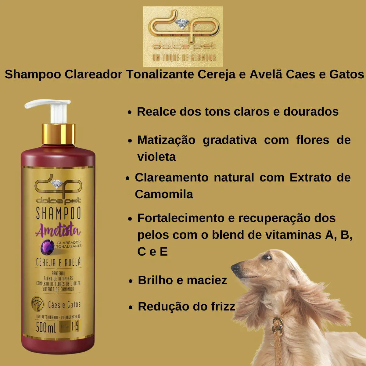 Kit 2 Shampoo Clareador Tonalizante Cereja e Avelã Dolce Pet Cães e Gatos - 500Ml