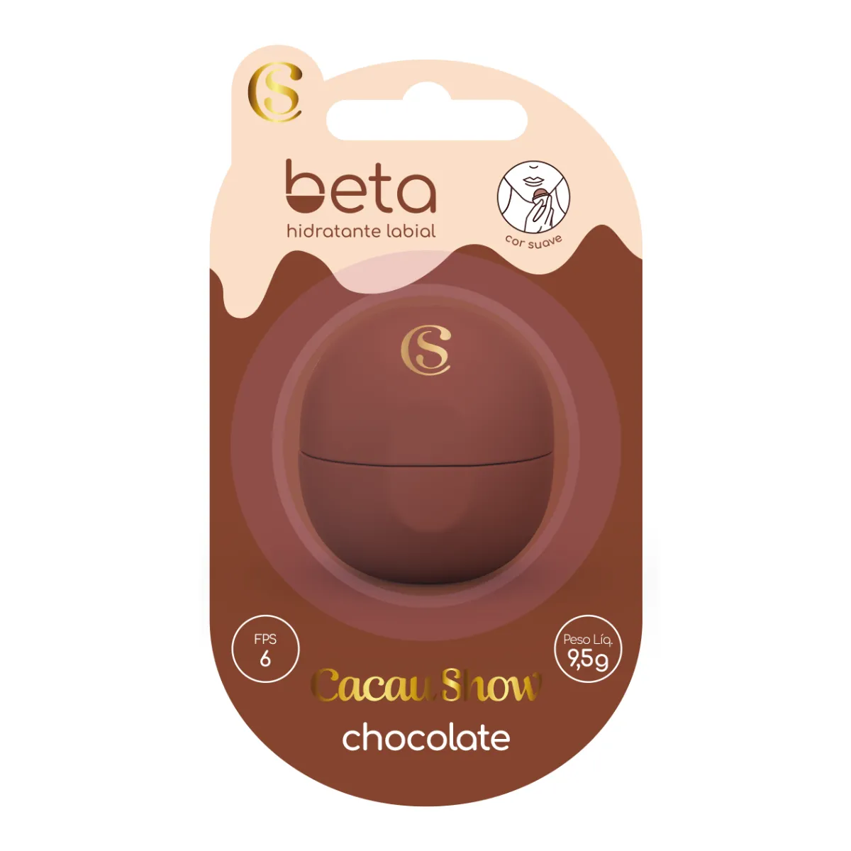 Hidratante Labial Beta Cacau Show Chocolate FPS 6 Cor Suave 9,5g